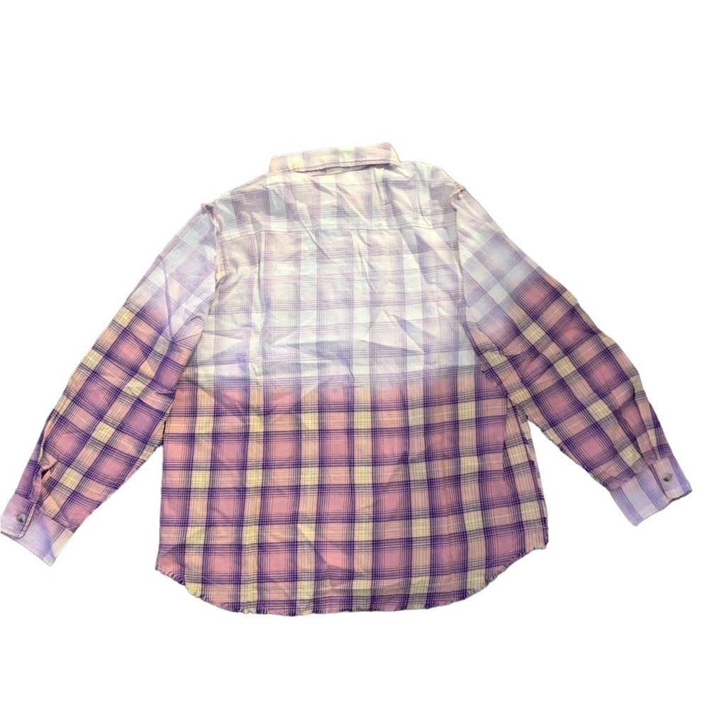 NWT BIBI Plaid Button Down Shirt Women’s Medium Bleached Oversized Pink Grunge - Picture 3 of 7